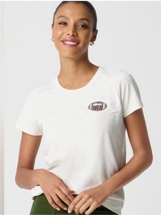 J. Crew Tops - J. Crew White Short-Sleeve Tee with Sequined Emblem